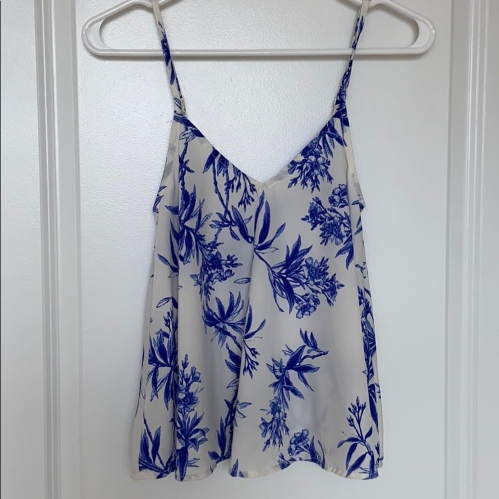 Blue and white patterned cami spaghetti strap top